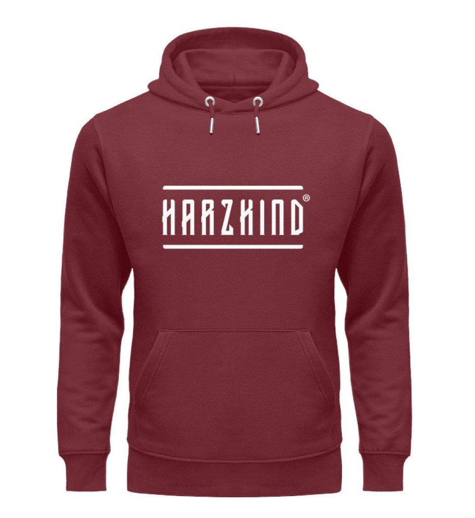 Bordeaux-farbener Harz Hoodie mit weißem HARZKIND Logo – nachhaltig, Fair Wear & OEKO-TEX, pro Kauf 1 Baum im Harz