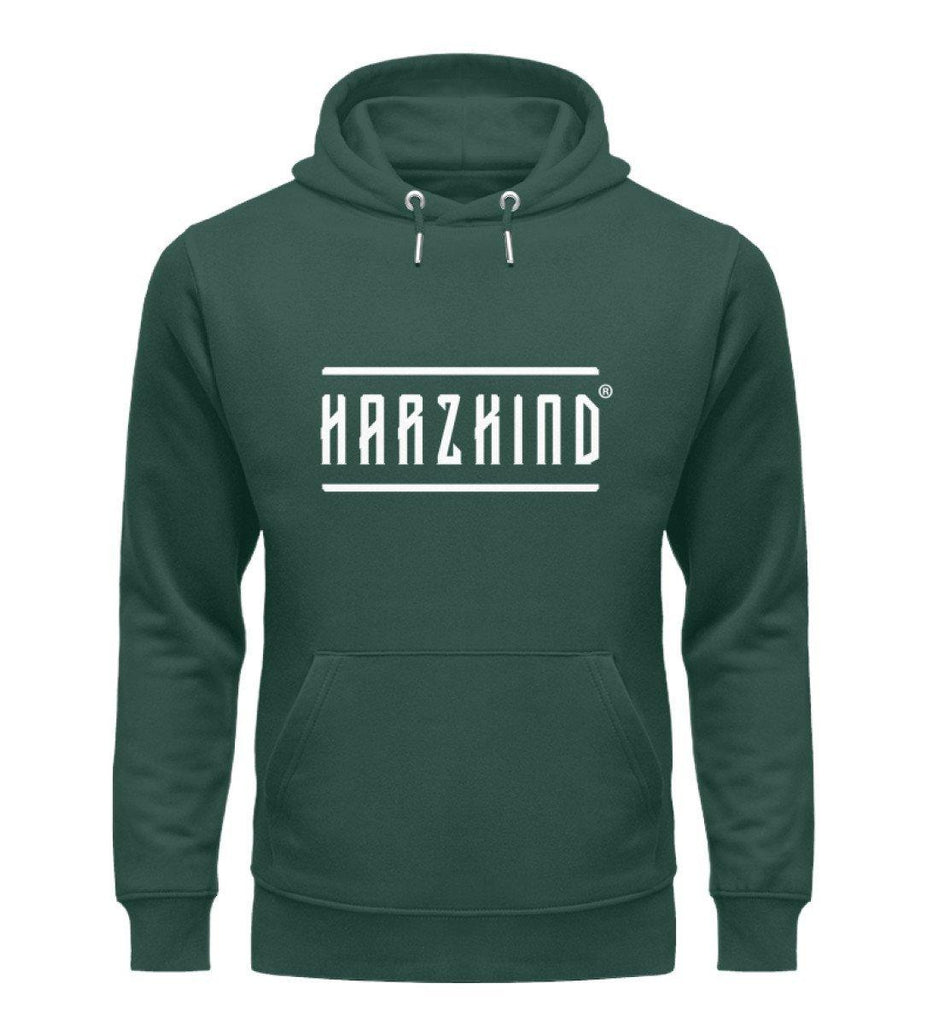 Grüner Harz Hoodie mit weißem HARZKIND Logo – nachhaltig, Fair Wear & OEKO-TEX, pro Kauf 1 Baum im Harz