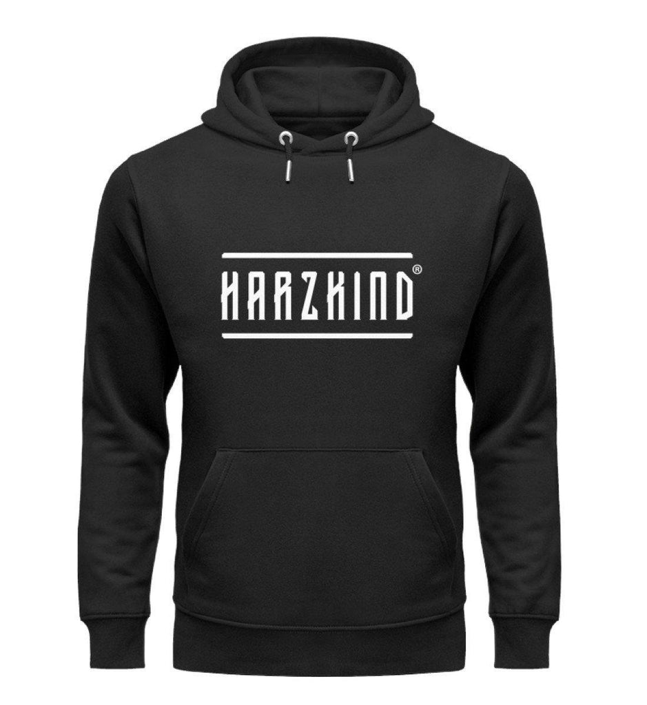 Schwarzer Harz Hoodie mit weißem HARZKIND Logo – nachhaltig, Fair Wear & OEKO-TEX, pro Kauf 1 Baum im Harz