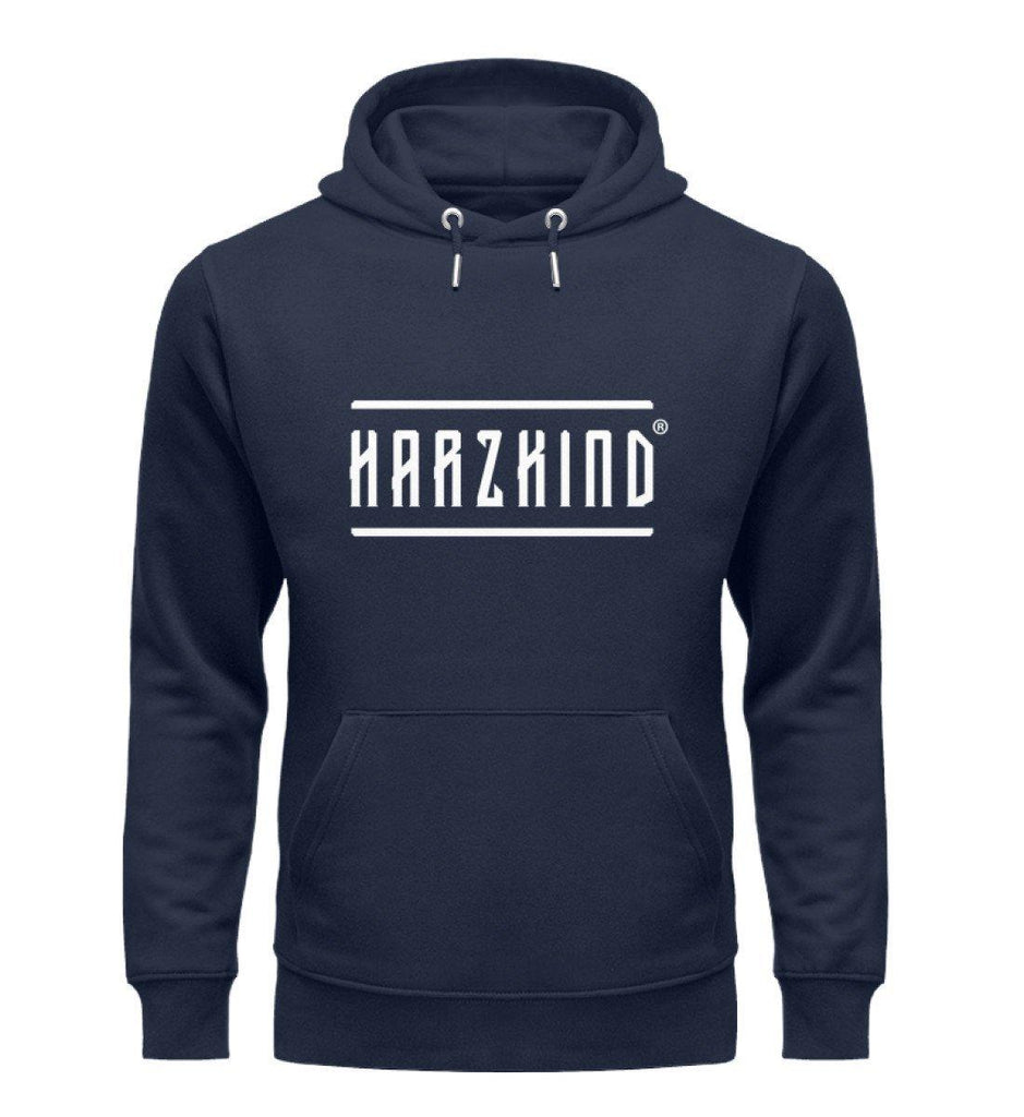 Dunkelblauer Harz Hoodie mit weißem HARZKIND Logo – nachhaltig, Fair Wear & OEKO-TEX, pro Kauf 1 Baum im Harz