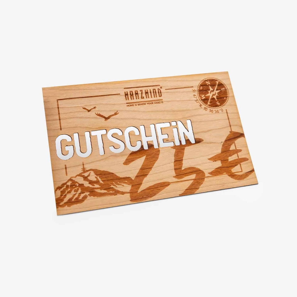 Geschenk­gutschein aus Holz - HARZKIND - Der Shop