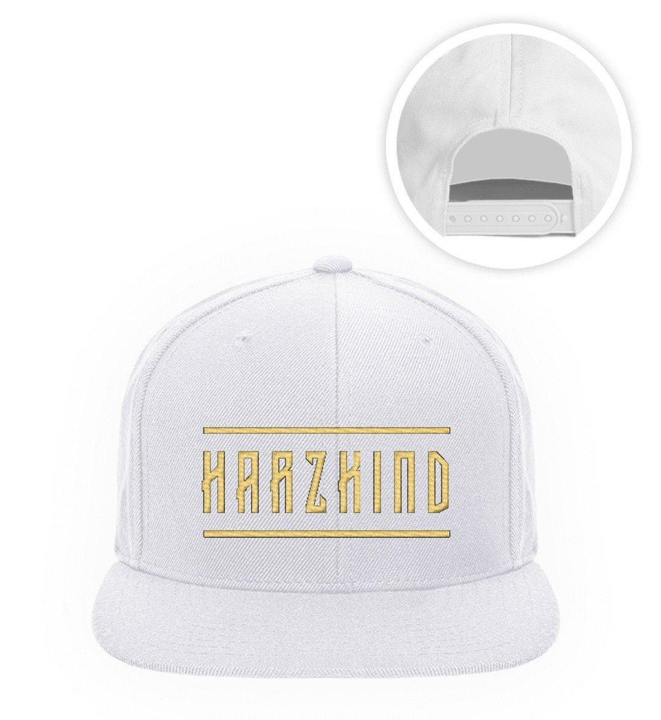 HARZKIND Logo Flatpeak Cap - Gold Stick(schwarze oder weiße Kappe) - HARZKIND - Der Shop