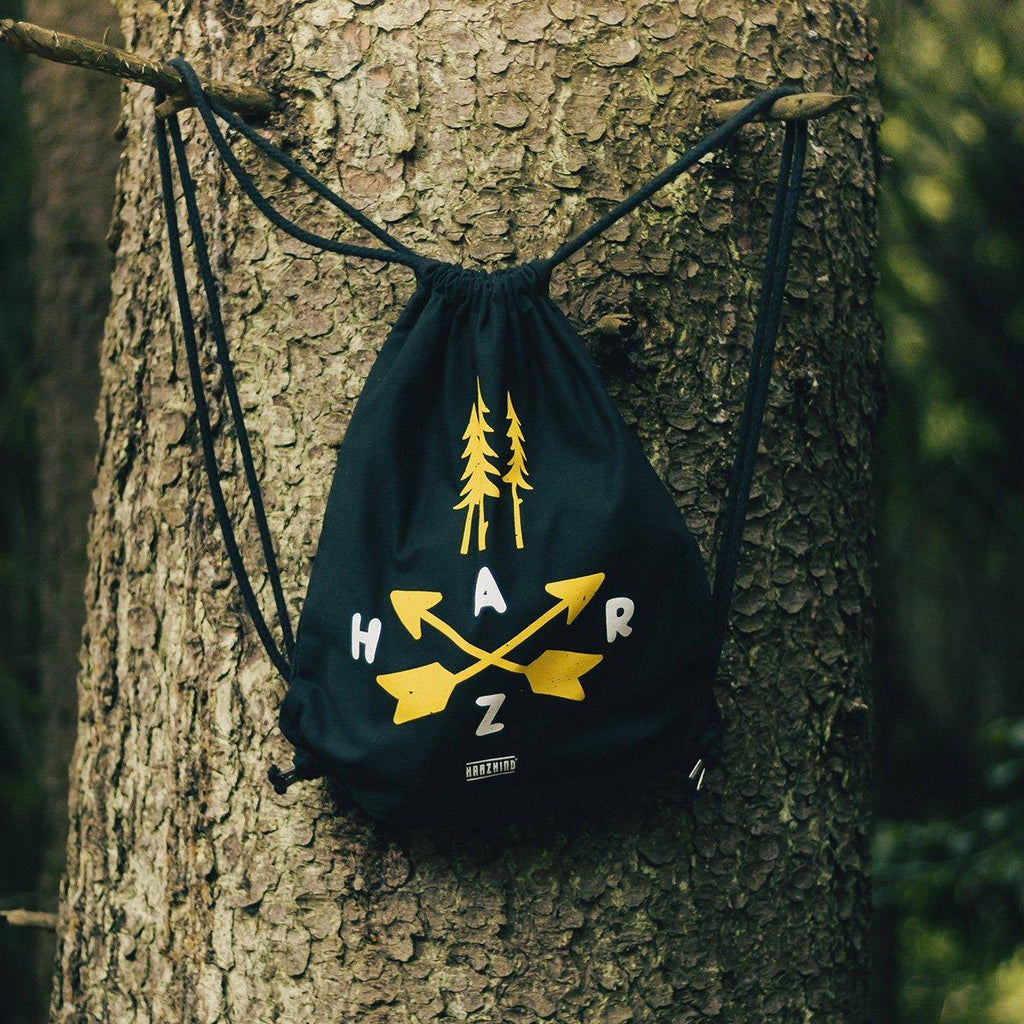 Harz Rucksack Beutel zum Wandern - Into the Forest - schwarz - HARZKIND - Der Shop