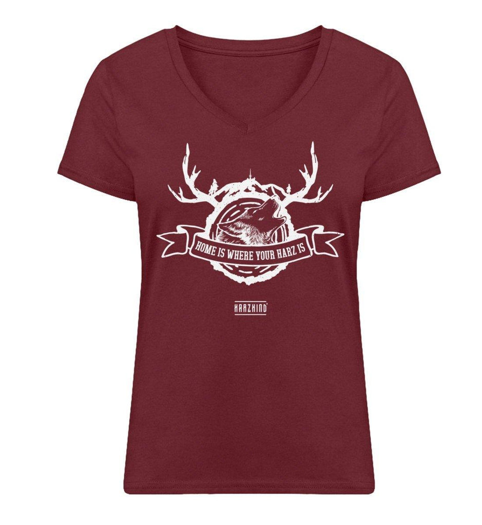 HARZKIND Damen T-Shirt V-Neck Wolf Crest 2.0 (versch. Farben zur Auswahl) - HARZKIND - Der Shop