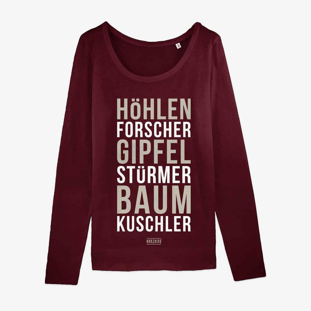 Longsleeve burgundy Baumkuschlerin - HARZKIND - Der Shop